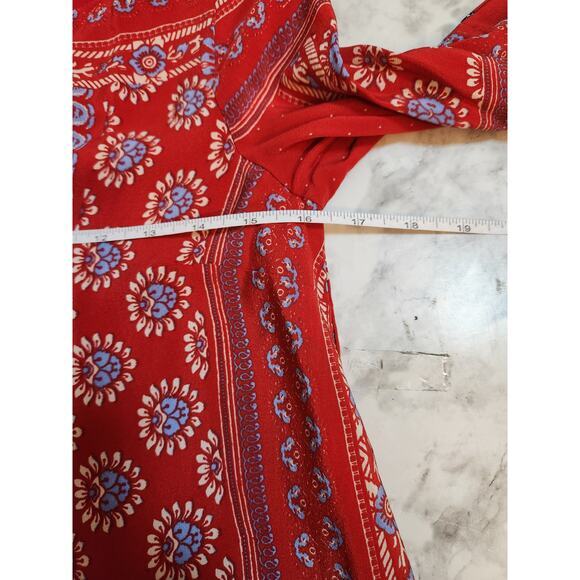 Anthropologie Vanessa Virginia Red Floral Bell Sleeve Silk Peasant Dress Size‎ 2 - Picture 7 of 8